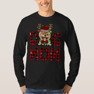 Pomeranian Dog Mum Red Plaid Buffalo Christmas Dec T-Shirt