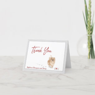 Pomeranian Dog Personalised with Bone Ribbon Thank You Card