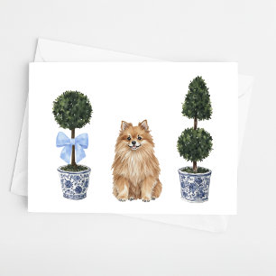 Pomeranian Dog Puppy Topiary Watercolor Card