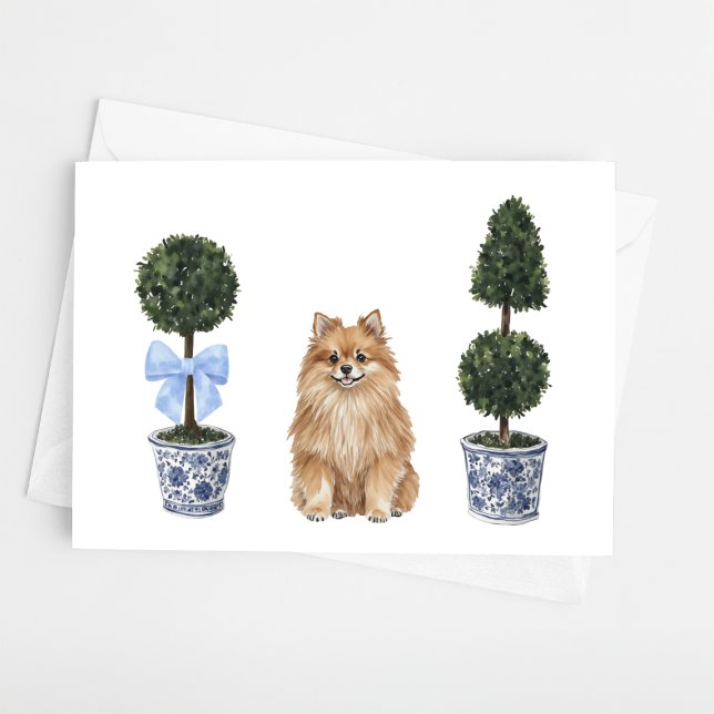 Pomeranian Dog Puppy Topiary Watercolor Card (Creator Uploaded)