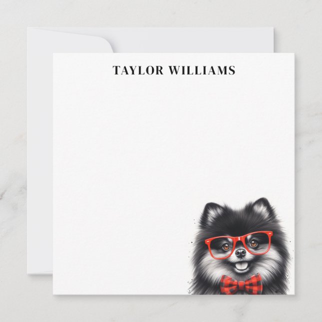 Pomeranian Dog Red Glasses Name Template Note Card (Front)