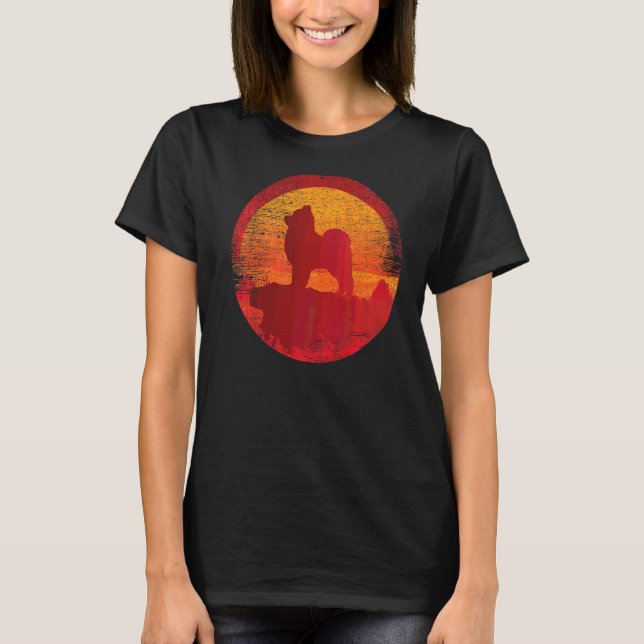 Pomeranian Dog Retro Sunset T-Shirt (Front)
