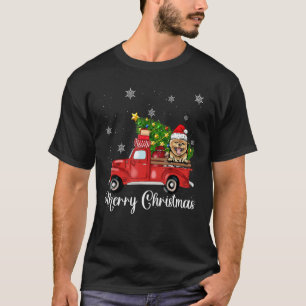 Pomeranian Dog Riding Red Truck Christmas Tree Xma T-Shirt