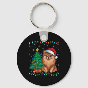 Pomeranian Dog Santa Hat Men Women Kids Xmas Tree Key Ring
