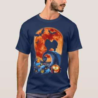 Pomeranian Dog Scary And Moon Funny Halloween Cost T-Shirt