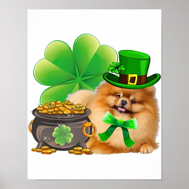 Pomeranian Dog Shamrock St Patricks Day Dog Irish Poster (Front)