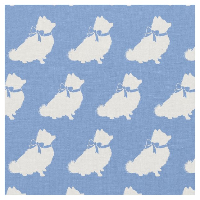 Pomeranian Dog Silhouette Pet Light Blue Fabric (Close Up)
