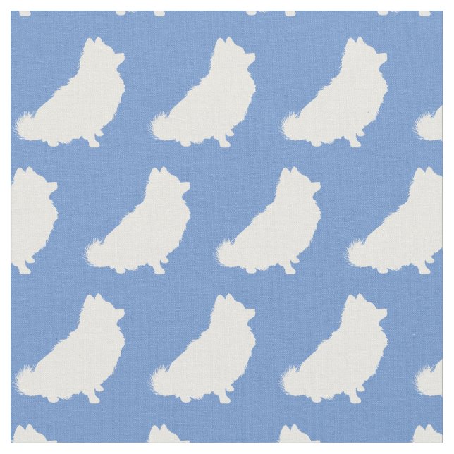 Pomeranian Dog Silhouette Pet Light Blue Fabric (Close Up)