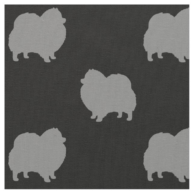 Pomeranian Dog Silhouettes Pattern Black and Grey Fabric (Close Up)