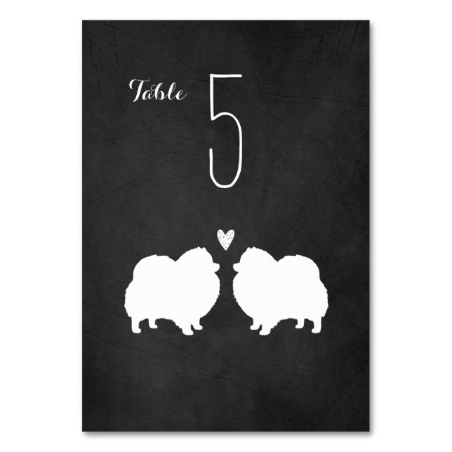 Pomeranian Dog Silhouettes Wedding Reception Table Number (Front)