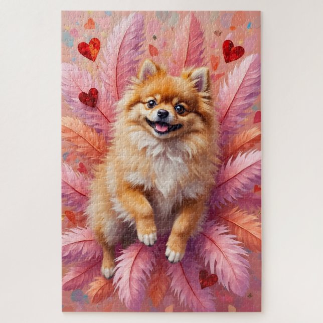 Pomeranian Dog Valentine's Day Feather Cloud Jigsaw Puzzle (Vertical)