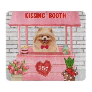 Pomeranian Dog Valentine's Day Kissing Booth Cutting Board