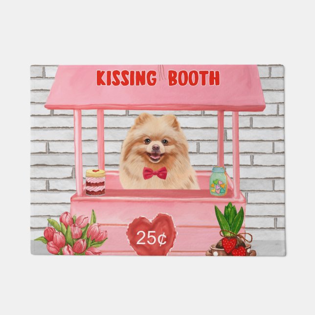 Pomeranian Dog Valentine's Day Kissing Booth Doormat (Front)