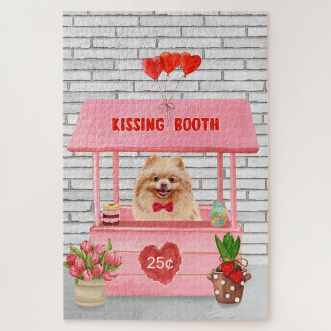 Pomeranian Dog Valentine's Day Kissing Booth Jigsaw Puzzle (Vertical)
