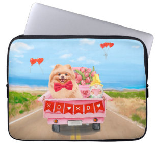 Pomeranian Dog Valentine's Day Truck Hearts Laptop Sleeve