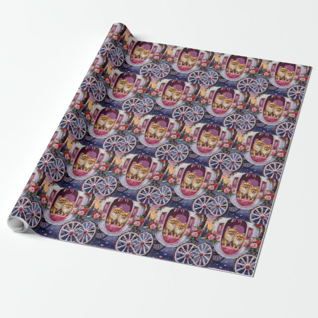 Pomeranian Dog Valentine's Day  Wrapping Paper (Unrolled)