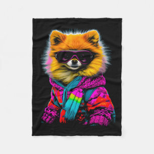 Pomeranian Dog Winter Sports Ski Snowboard Fleece Blanket
