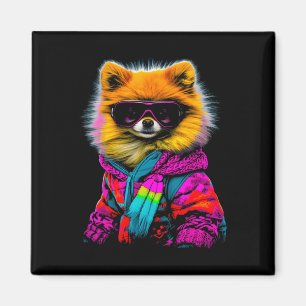 Pomeranian Dog Winter Sports Ski Snowboard  Magnet