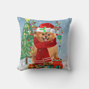 Pomeranian dog with Christmas gifts  Cushion