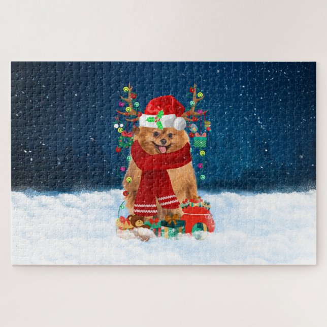 Pomeranian dog with Christmas gifts Jigsaw Puzzle (Horizontal)