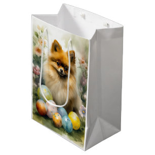 Pomeranian Dog with Easter Eggs Holiday Medium Gift Bag