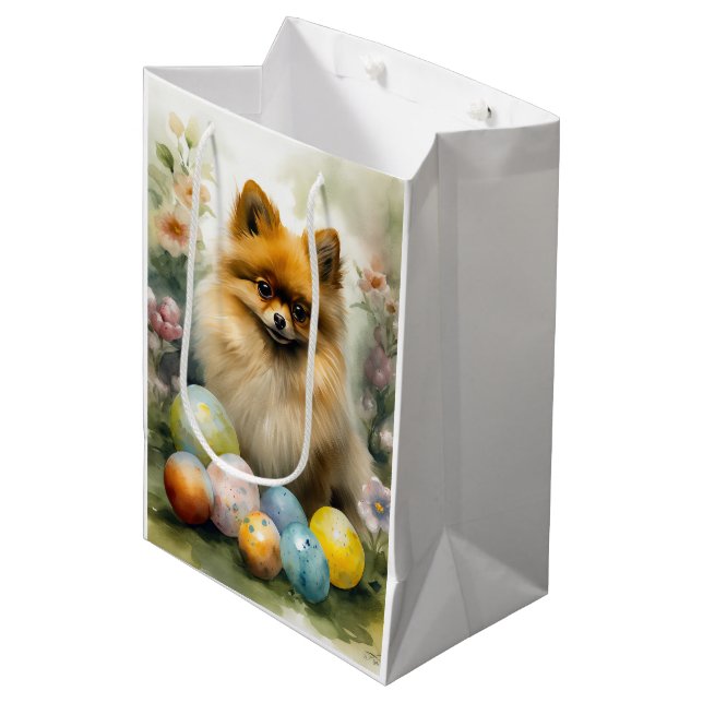 Pomeranian Dog with Easter Eggs Holiday  Medium Gift Bag (Front Angled)