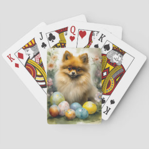 Pomeranian Dog with Easter Eggs Holiday Playing Cards