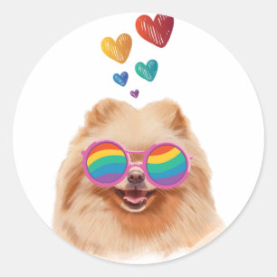 Pomeranian Dog with Hearts Valentine's Day  Classic Round Sticker