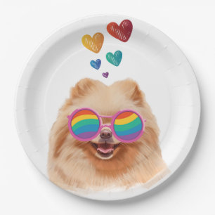 Pomeranian Dog with Hearts Valentine's Day Paper Plate