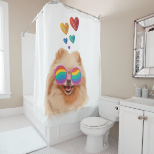 Pomeranian Dog with Hearts Valentine's Day  Shower Curtain