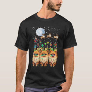 Pomeranian Dog Xmas Lights Reindeer Santa Christma T-Shirt