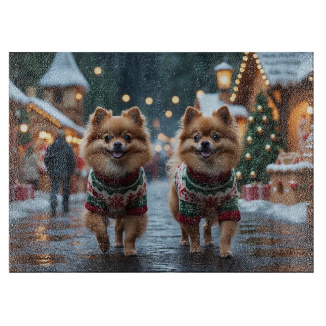 Pomeranian Dogs Christmas Snow Holiday  Cutting Board (Front)