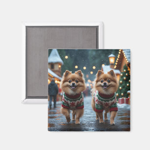 Pomeranian Dogs Christmas Snow Holiday Magnet