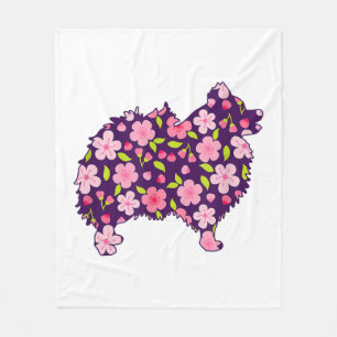 Pomeranian Dogs Flower Pattern Pomeranians Lover Fleece Blanket