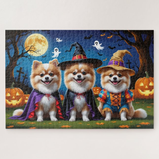 Pomeranian Dogs Pumpkin Halloween Funny  Jigsaw Puzzle (Horizontal)