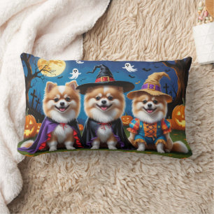 Pomeranian Dogs Pumpkin Halloween Funny Lumbar Cushion