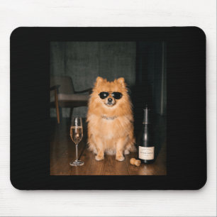 Pomeranian Drinking Champagne Funny Fathers Day Mouse Pad