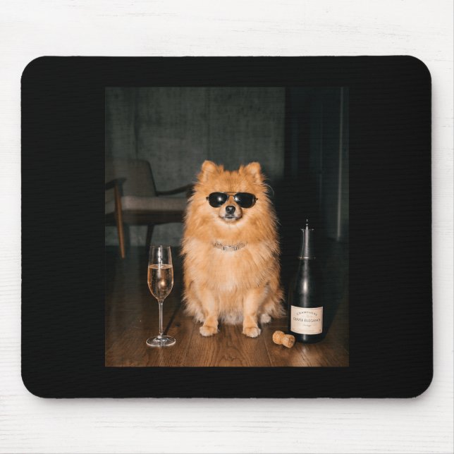 Pomeranian Drinking Champagne Funny Fathers Day Mouse Pad (Front)