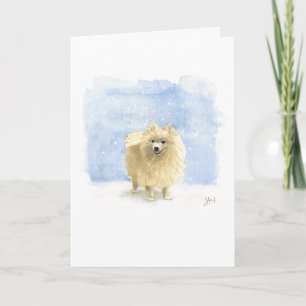 Pomeranian Eskie in the Snow Holiday Card