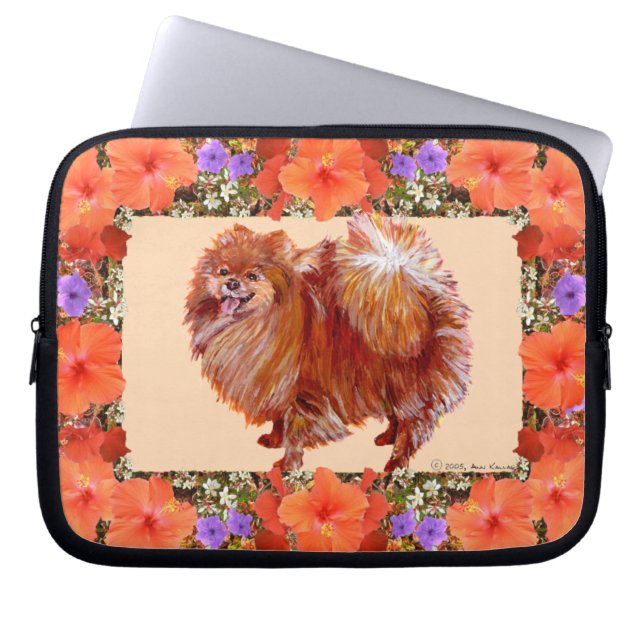 Pomeranian Floral Laptop Sleeve (Front)