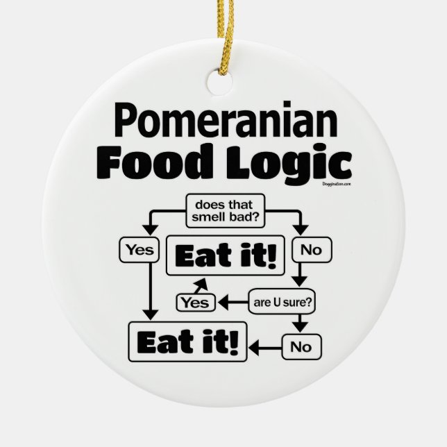 Pomeranian Food Logic Ceramic Tree Decoration (Front)