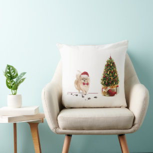 Pomeranian Funny Christmas Dog with Tree Cushion