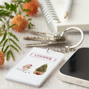 Pomeranian Funny Christmas Dog with Tree Key Ring