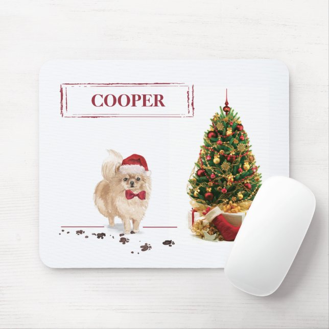 Pomeranian Funny Christmas Dog with Tree Mouse Pad (With Mouse)