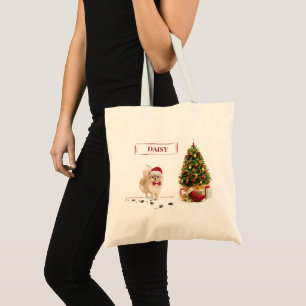 Pomeranian Funny Christmas Dog with Tree Tote Bag