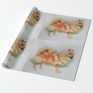 Pomeranian German Spitz Dog Watercolor Wrapping Paper