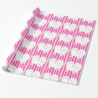 Pomeranian Gift wrapping paper hot pink stripes