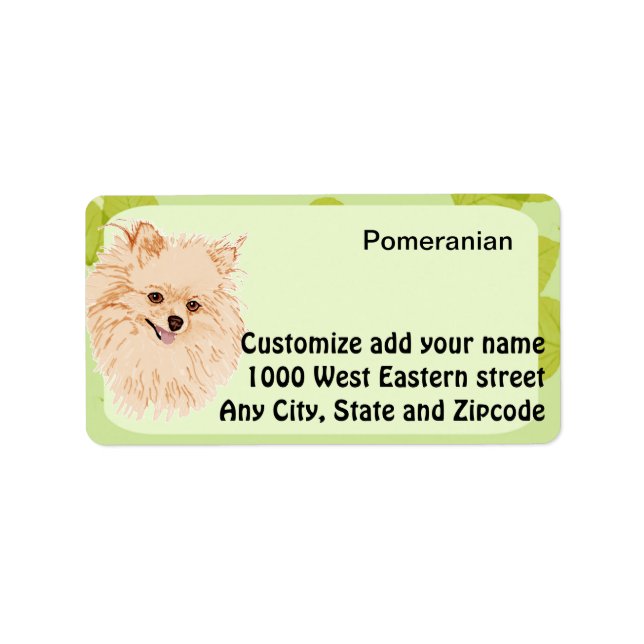 Pomeranian - Green Leaf Design Label (Front)