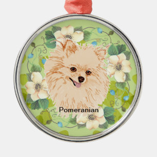 Pomeranian - Green Leaf Design Metal Tree Decoration
