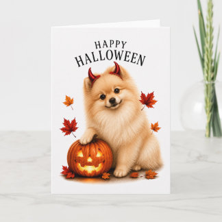 Pomeranian Halloween Devil Dog Card